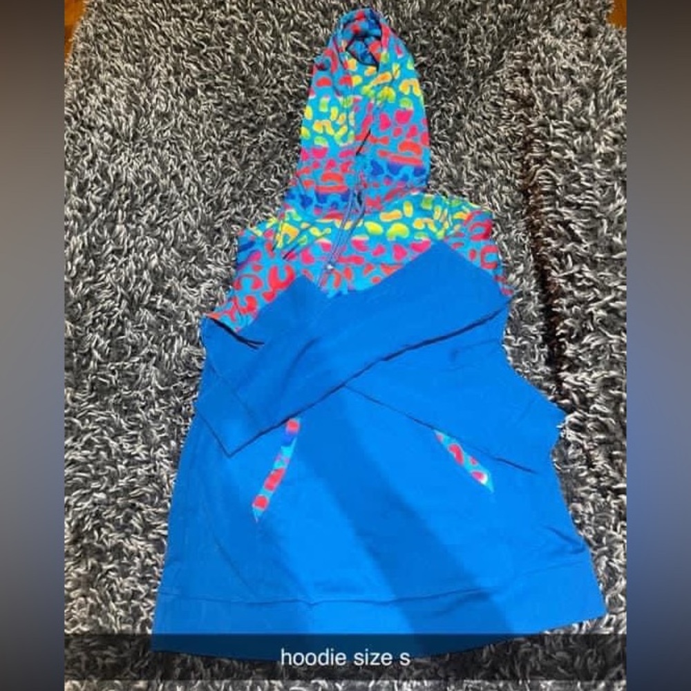 Vibrant Blue Hoodie with Colorful Pattern